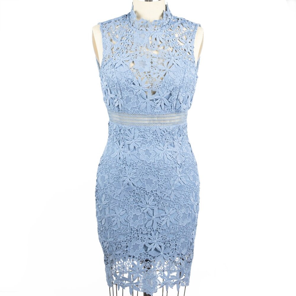 Bardot Light Blue Floral Lace Midi Dress
